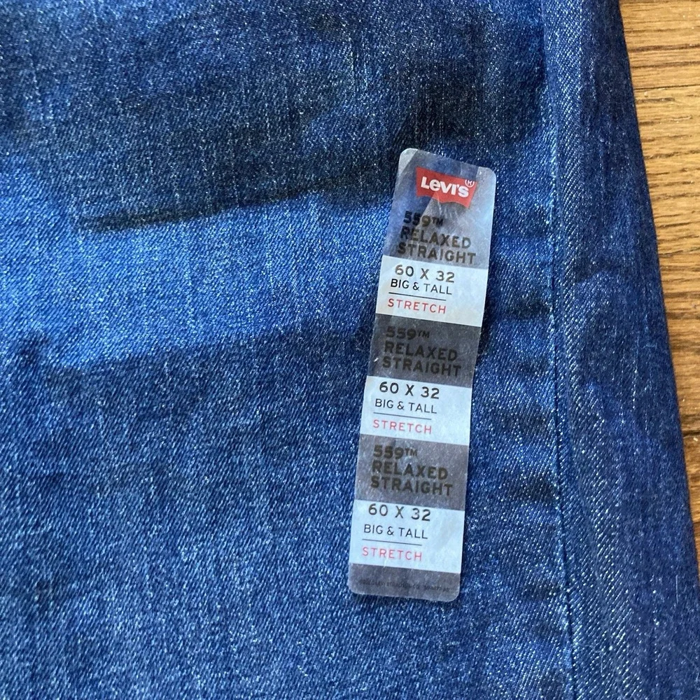 Levi's 559 Relaxed‎ Straight Fit Jeans Stretch Big & Tall 60x32 Sits at Waist